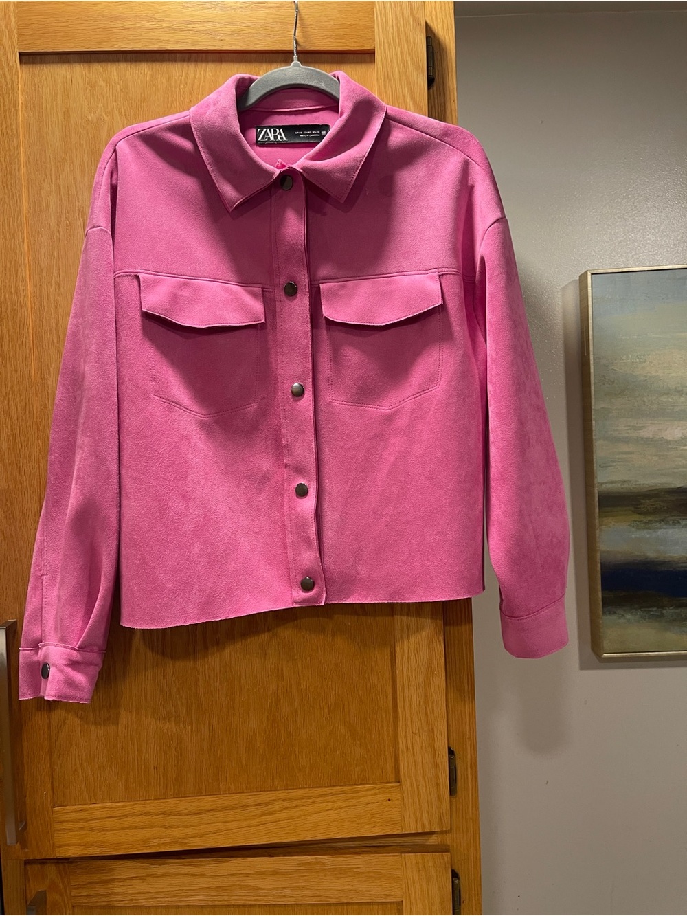 Zara Fuchsia Collared Snap-Front Jacket-oversized XS -M ** See Description